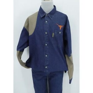 Texas Longhorns Shirt Mens XXL Blue Denim Shooting Shirt Columbia Quilted